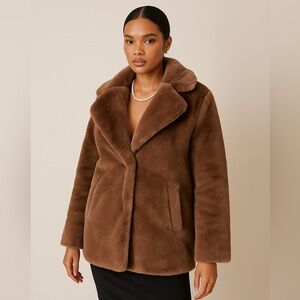 PrettyLittleThing Brown Faux Fur Coat | Plush Teddy Style Winter Jacket | Size 8